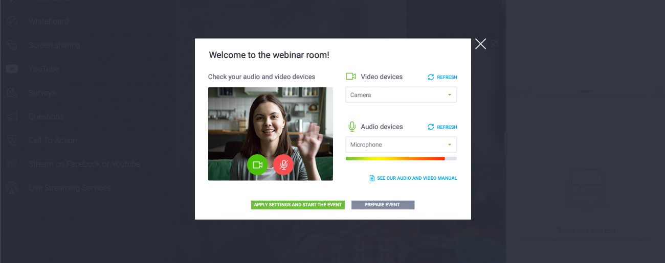Wie überprüfen Sie die Webcam und das Mikrofon vor einem Online-Event?