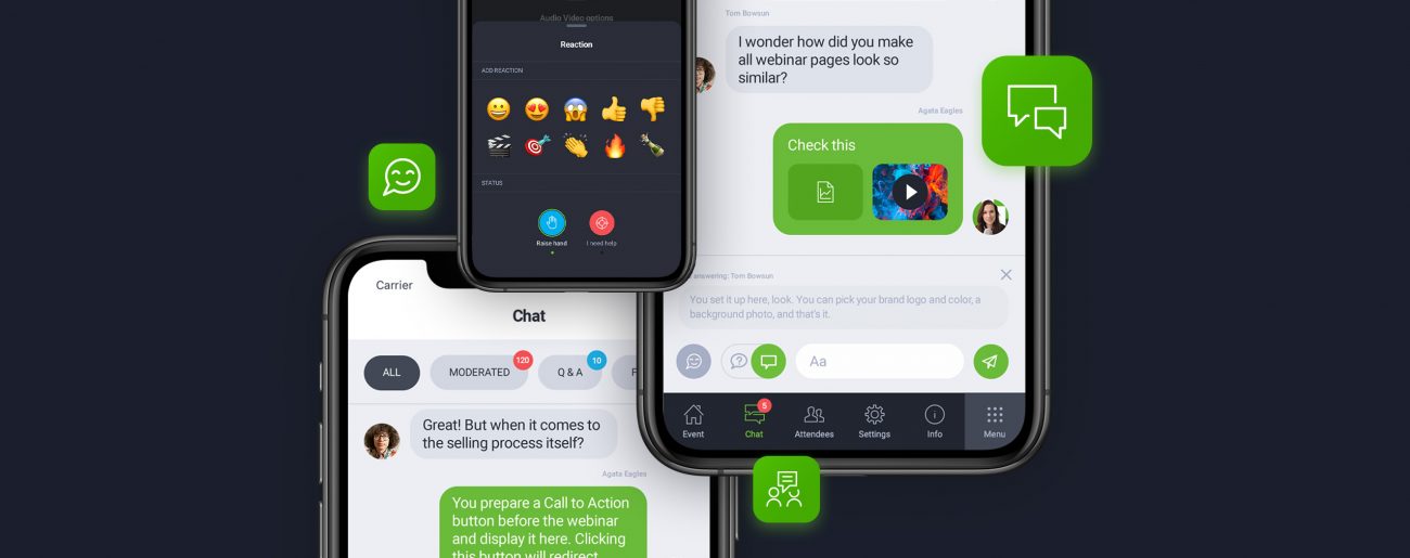 New features in mobile app: live emoji and chat window update