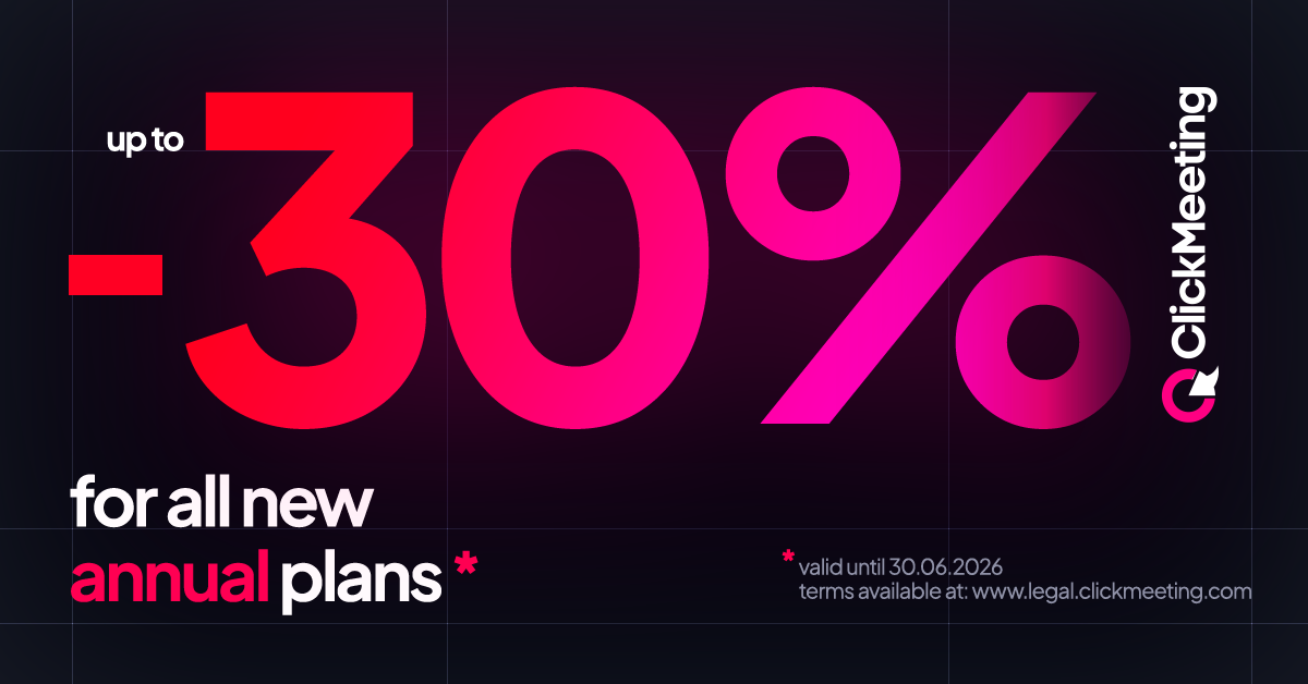 30% off for all new ClickMeeting annual plans